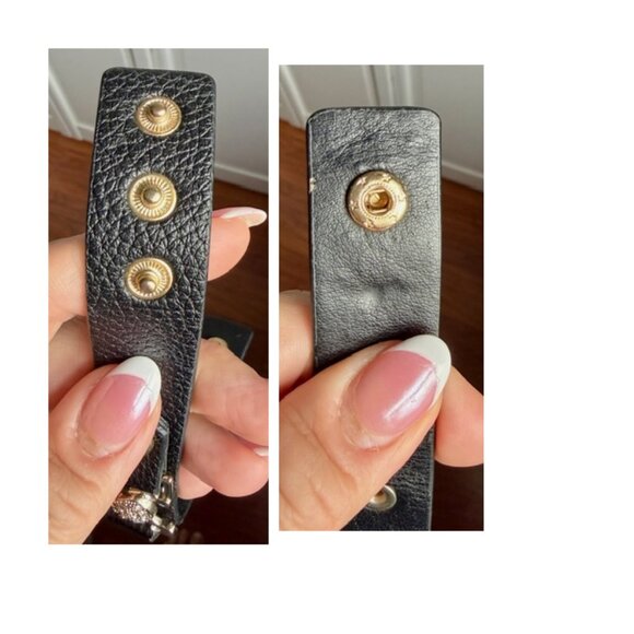 Faux Leather Black Strap Bracelet with Gold Skull and Rhinestone Detail - Picture 4 of 4